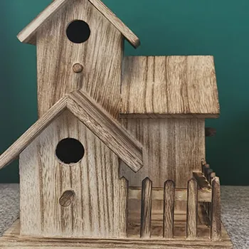 Træ-Bird House Bird Nest Bur Hegn Birdhouse Hængende Dekoration Have Udendørs Udsmykning Håndværk