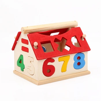 Træ-Byggesten Huse Toy Geometri Max Binding Hus Digital Antal Børn Børn Opbygning Af Uddannelses-Blokke