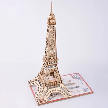 Træ-DIY 3D Puslespil Eiffel Tower Model Kid Puslespil Pædagogisk Legetøj