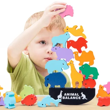Træ Dyr, Balance Træning Byggesten, Børn Puslespil Toy Dyr Blokke Førskole Barnet Lære Pædagogisk Legetøj Gave
