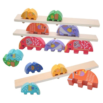 Træ-Elefant Balance Stable Legetøj Balance byggesten Pædagogisk Legetøj til Børn Uddannelsesmæssige Gave
