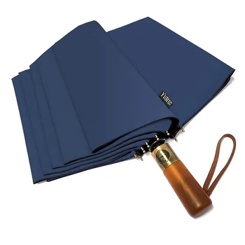 Træ-fuld-automatisk omvendt paraply store folde solbeskyttelse paraply for både mænd og kvinder.