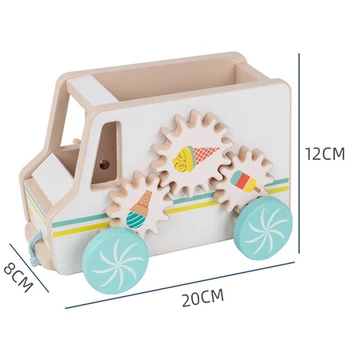 Træ-Ice Cream Indkøbsvogn Foregive Spille Toy Børn Træktov Træk Bil Legetøj Farverige Børn Puslespil Læring Legetøj
