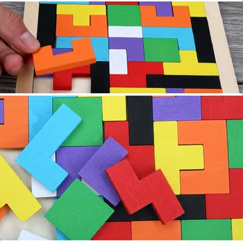 Træ-Puslespil 3D Tangram 2 Størrelser Lyse Farve Baby Kreative Legetøj Pre-school Kids-Magination Intellektuelle Pædagogisk Legetøj