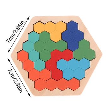 Træ-Sekskant Puslespil For Kids Voksen - Honeycomb Form Tangram Puslespil, Legetøj Geometri, Logik, IQ-Spil Gave Til Børn