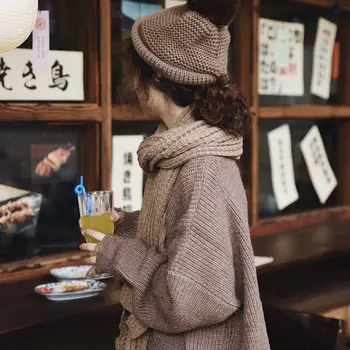 Trøjer Kvinder Flossede Japansk Stil Looese Fritid BF Unisex Enkel Vintage Harajuku Retro College Beskåret Sweater Strik Ins