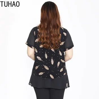 TUHAO Kvinder Toppe og Bluser Plus Størrelse 10XL 8XL 6XL Kvinder Kort-langærmet Shirt til Sommeren Print Top Bluser for Kontor Dame WM91