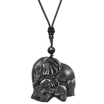 TUMBEELLUWA Amulet Halskæde Unisex Sort Obsidian Vedhæng Kæde Buddha på Elefant Halskæde Healing Heldig Halskæde Smykker