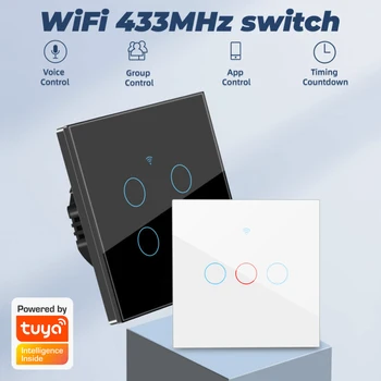 TUYA 433MHZ Universal Smart Switch WiFi Smart Switch 4/3/2/1 Bande Smart Touch Skift-Knappen For Alexa Og Google Startside Assistan