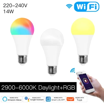 Tuya Smart Lampe 2,4 GHz Wifi Pære 14W Farve Skiftende RGB LED Pære E27 for 220-240V APP Remote Kompatibel Alexa Google Startside