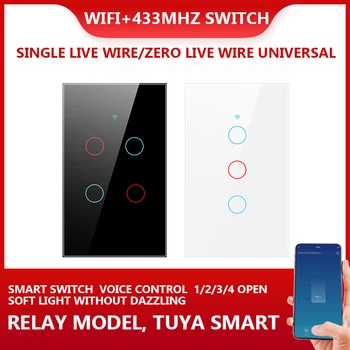 Tuya WiFi+RF-Smart Light Switch Hjem Lys Væg Touch 433MHZ 1/2/3/4 Bande Smart Liv APP-Fjernbetjening Til Alexa, Google Startside