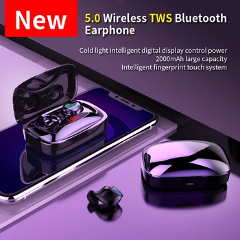 TWS 5.0 bluetooth hovedtelefon 2000mAh LED power displayet tryk på knappen, støjreduktion, med super bass lyde Sport gaming Headset