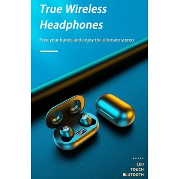 TWS Bluetooth-5.0 Hovedtelefoner Trådløse In-Ear Hovedtelefoner Vandtæt 9D Stereo Sports LED Display Øretelefoner