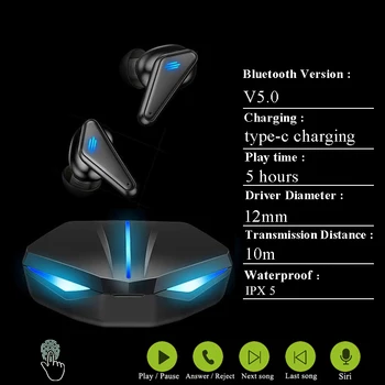 TWS Gaming Headset Trådløse Bluetooth Høretelefoner, Earbuds Super Bas Med LED Lys Lav Latency Sound Positionering Til smartphones