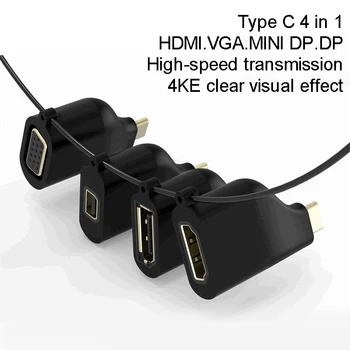 TYPE C til DP MINI DP VGA-HDMI 4K HD 4-i-1 Adapter til Bærbare Mobiltelefon-TV