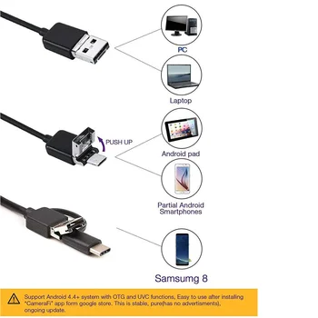 TYPE C USB-Mini-inspektionskamera 7mm 2m 1m 1,5 m Fleksible Hårdt Kabel-Slange Endoskop Inspektion Kamera for Android Smartphone, PC