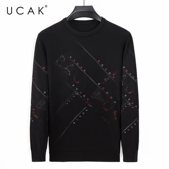 UCAK Mærke Efterår og Vinter Casual Trøjer Mænds Tøj O-Ncek Streetwear Pullover Trække Homme Stribet Sweater Mænd Tøj U1157