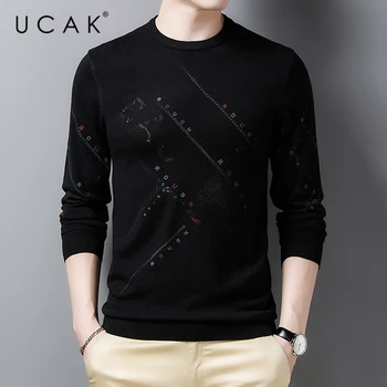UCAK Mærke Efterår og Vinter Casual Trøjer Mænds Tøj O-Ncek Streetwear Pullover Trække Homme Stribet Sweater Mænd Tøj U1157
