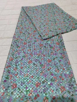 Udskrivning farverige chiffon lace stof med palietter meget 5yards afrikanske net blonder, tyl stof med palietter til kjole RF4215