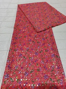 Udskrivning farverige chiffon lace stof med palietter meget 5yards afrikanske net blonder, tyl stof med palietter til kjole RF4215