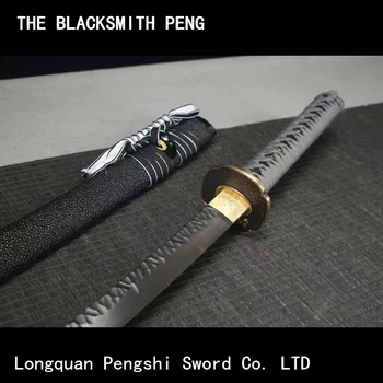 Udskåret metal Fishskin skede Mønster stål Dannet samurai sværd/Japansk katana/Kinesisk Damaskus stål sværd/Metal macheter