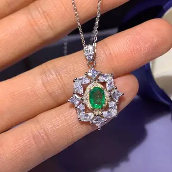 Udsøgt kvinder halskæde naturlige perle, smaragd vedhæng i halskæde 925 sterling sølv halskæde grønne naturlige perle julegave