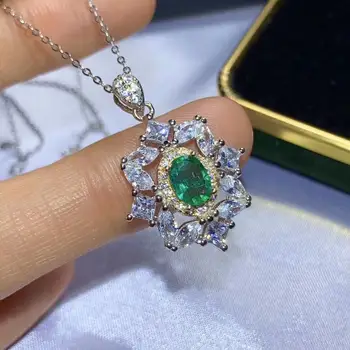 Udsøgt kvinder halskæde naturlige perle, smaragd vedhæng i halskæde 925 sterling sølv halskæde grønne naturlige perle julegave