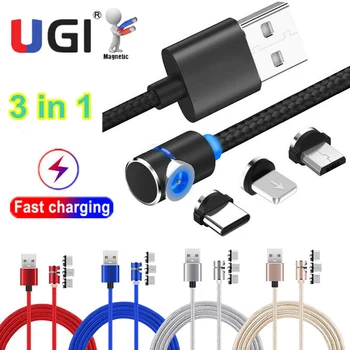 UGI 3 I 1 Magnetiske Kabel-1M 2M Wire Flettet Ledning, Hurtig Opladning af Micro USB Type C USB-C-Kabel Til ipad, iphone Oplader Til Samsung Oneplus