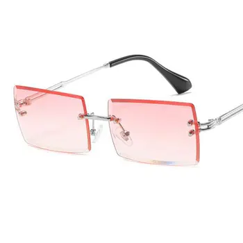 Uindfattede Rektangel Dame Solbriller 2020 Luksus Mærke Brun Farvet Linse Solbriller Fashion Square Nuancer Gradient Briller