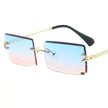 Uindfattede Rektangel Dame Solbriller 2020 Luksus Mærke Brun Farvet Linse Solbriller Fashion Square Nuancer Gradient Briller