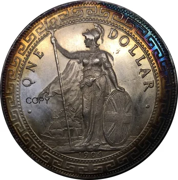 UK 1904 Mønt Forenede Kongerige 1 Dollar Britisk Handel Hong Kong Cupronickel Forgyldt Sølv Metal Antik Efterligning Kopiere Mønter