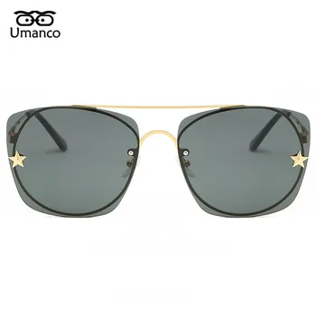 Umanco 2021 Mode Uindfattede Square Solbriller til Kvinder, Mænd Metal Star Dekoration Gradient Briller UV400 Solen Nuancer Strand