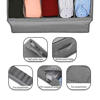 Under Sengen Tøj Element Opbevaring Støvtæt Opbevaringspose Container Tøj Arrangør Sammenklappelig 5 Sektioner Og Synlige Klart Vindue