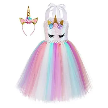 Unicorn Kostume Piger Dress Up Fødselsdag Aften Fest Tøj Små Piger Prinsesse Kjole Tutu med Hovedbøjle Julegave