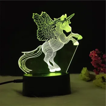 Unicorn Nat Lys 3D Illusion, Bruser Lys 16 Farver Knæk Base Akryl-Led-Lampe med Touch Remote Contrl for Børn Gaver Legetøj