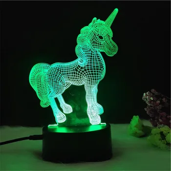 Unicorn Nat Lys 3D Illusion, Bruser Lys 16 Farver Knæk Base Akryl-Led-Lampe med Touch Remote Contrl for Børn Gaver Legetøj