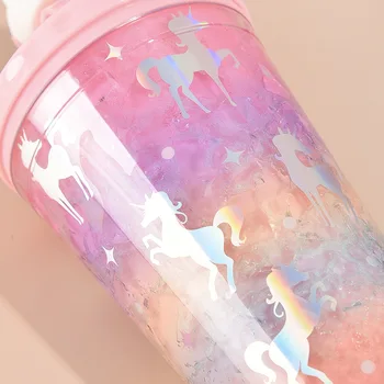 Unicorn vandflaske Kreative Farverige Sugerør drikkebæger 450ML Søde Tegneserie Stil Transportabel vandflaske Drikke Flaske