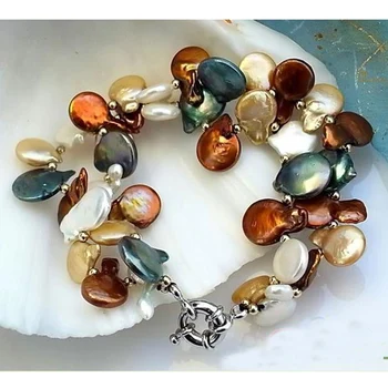 Unik Perle Armbånd med 2 Rækker 14mm Og Hvid Guld Mønt Freshwater Pearl Armbånd Ny Stil Pige Gave Charmerende Kvinder Smykker