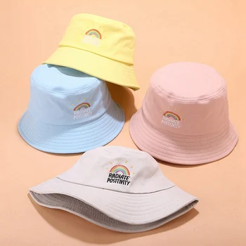 Unisex Sammenklappelig Broderet Bucket Hat Rainbow Print Udendørs Solcreme Cap Fisker Hatte