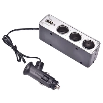 Universal 3-Vejs Multi-Socket Bilens Cigarettænder Splitter USB-Stik Oplader DC 12V/24V-Adapter med USB-Port 11,5 x 4.55x3.5cm