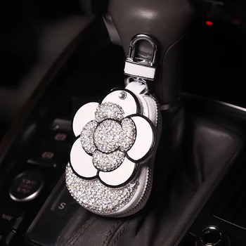 Universal-Diamant Blomst Bil Nøglen Bag Crystal Camellia Spejl Nøgle Pose Bil nogle Tilfælde Dække for de Vigtigste Shell Tilfælde Dækker Indehaveren Beskytte