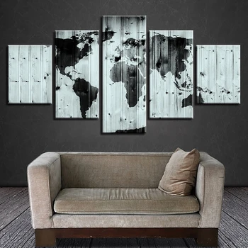 Urammet Sort / Hvidt Kort Over Den Verden, Moderne vægmaleri Udskriver HD verdenskort Art Pictures Home Decor Lærred Plakater