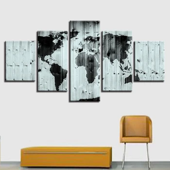 Urammet Sort / Hvidt Kort Over Den Verden, Moderne vægmaleri Udskriver HD verdenskort Art Pictures Home Decor Lærred Plakater