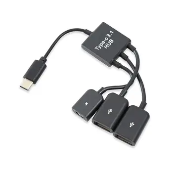 USB-3.1 Type C Mandlige og 2 Dual USB 2.0-Kvindelige + Micro-USB-Kvinde 3-i-1-OTG-HUB