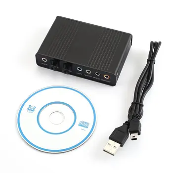 USB-6 Kanal 5.1 / 7.1 Surround Eksterne lydkort, PC Laptop, Desktop, Tablet Lyd Optisk Adapter karton Fiber SPDIF-Sort