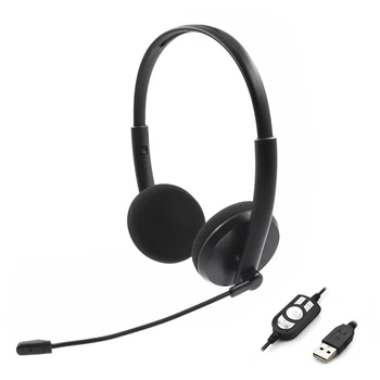 USB-Binaural Headset Call Center med Noise Cancelling Mikrofon Volumen Justerbar for PC-Home Office Kundeservice