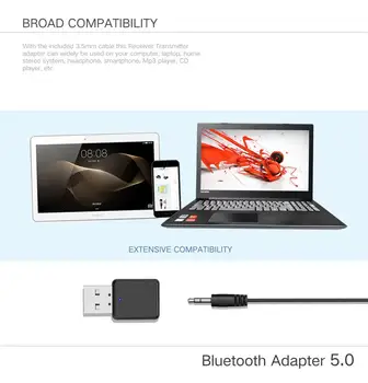 USB Bluetooth-5.0-Sender-Modtager 3,5 mm Aux Stereo Trådløse Audio Adapter Til Hovedtelefoner TV PC Car Kit Trådløse Adapter