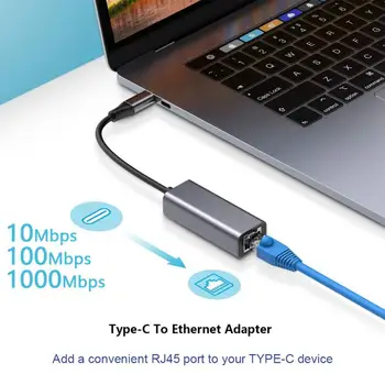 USB-C Ethernet RJ45 Lan-Adapter, 10/100Mbps USB-C Til MacBook Pro Samsung Galaxy S9/S8/Note 9 Type C netværkskort USB-Ethernet