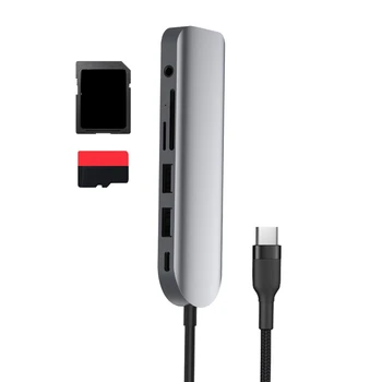USB-C-Hub 7-I-1 Type C Adapter med HDMI 4K 60W PD Oplade USB 3.0 SD/TF 3,5 mm Audio Porte til Overfladen Dell HP