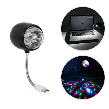 USB-Disco Kugle Lampe, Roterende RGB-Farvet LED scenelys Part Pære med 3W Bog, Lys, Strøm fra USB (Sort)